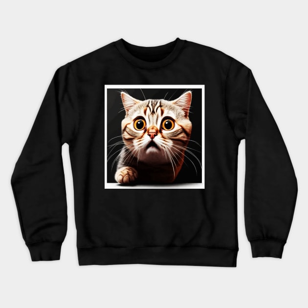 Funny Scared Cat Face, Cat Lover, Scaredy cat Crewneck Sweatshirt by dukito